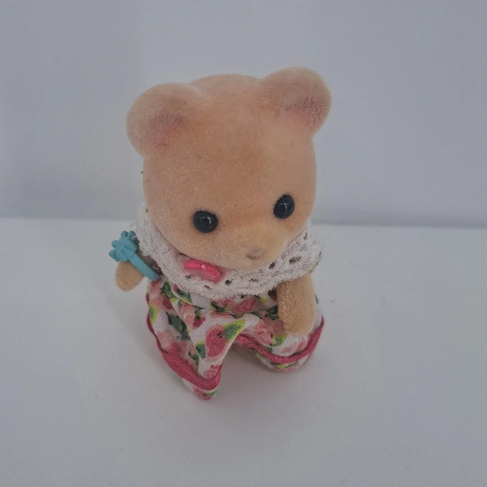 Calico Critters Sylvanian Families Biscuit Bear Figure Floral Dress Lace Toy